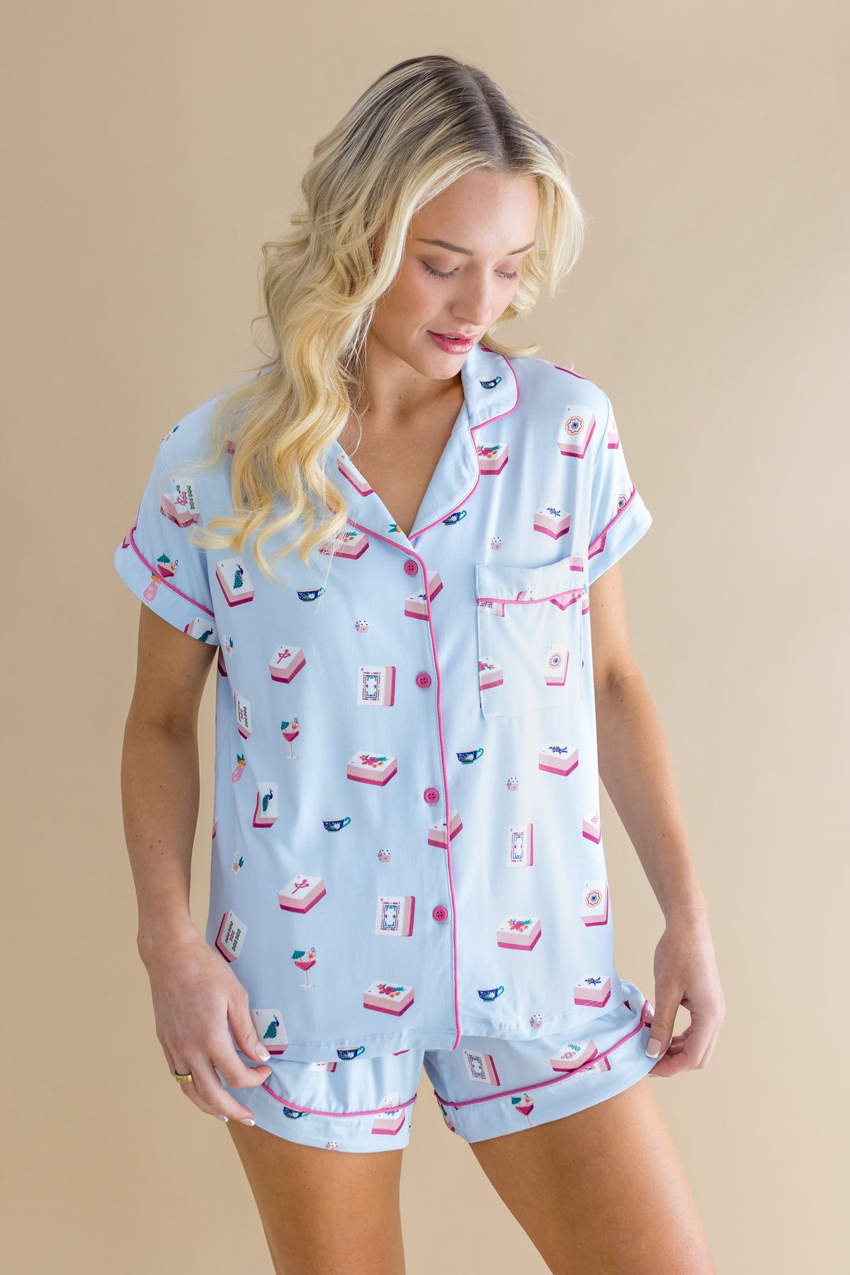 Women's Short Sleeve Pajama Set in Mahjong