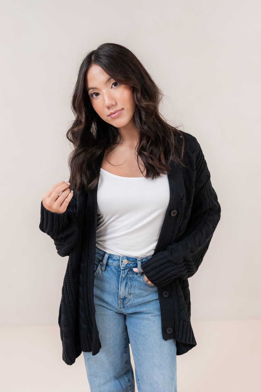 Cable Knit Cardigan in Midnight