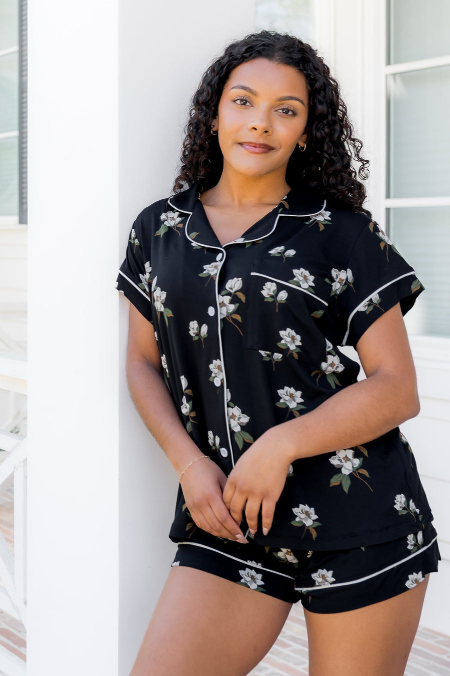 Women’s Short Sleeve Pajama Set in Big Midnight Magnolia