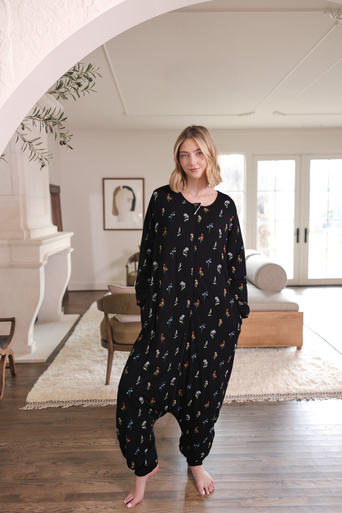 Long Sleeve Adult Sleep Sack in Midnight Wildflower