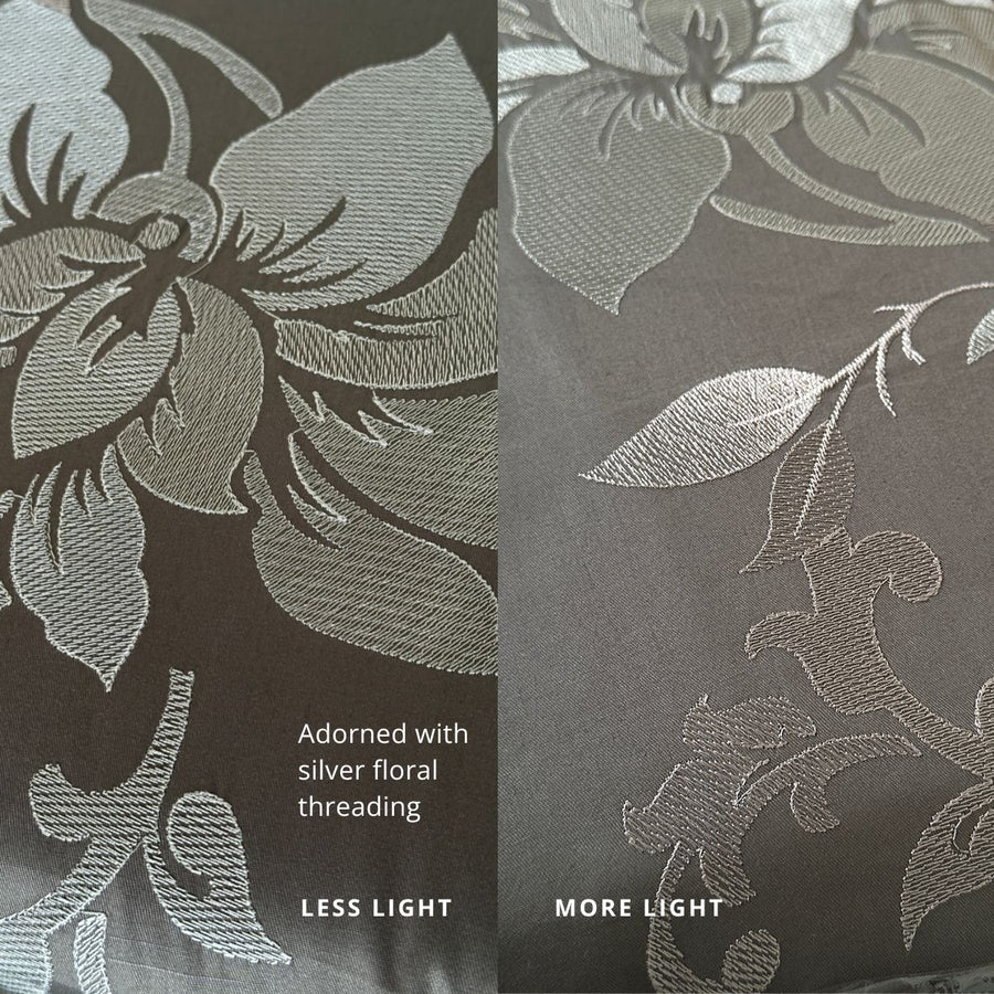 Embroidered Floral 100% Cotton Duvet Cover Set (5 Piece) Myra - Gray