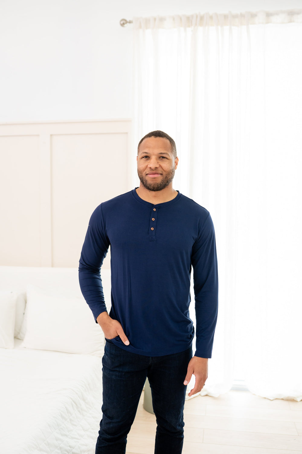 Men's Long Sleeve Henley Top in Navy