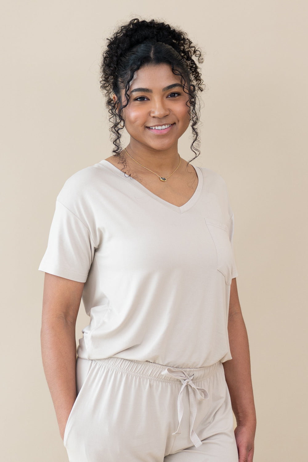 Women's Oversized V-Neck Tee in Oat