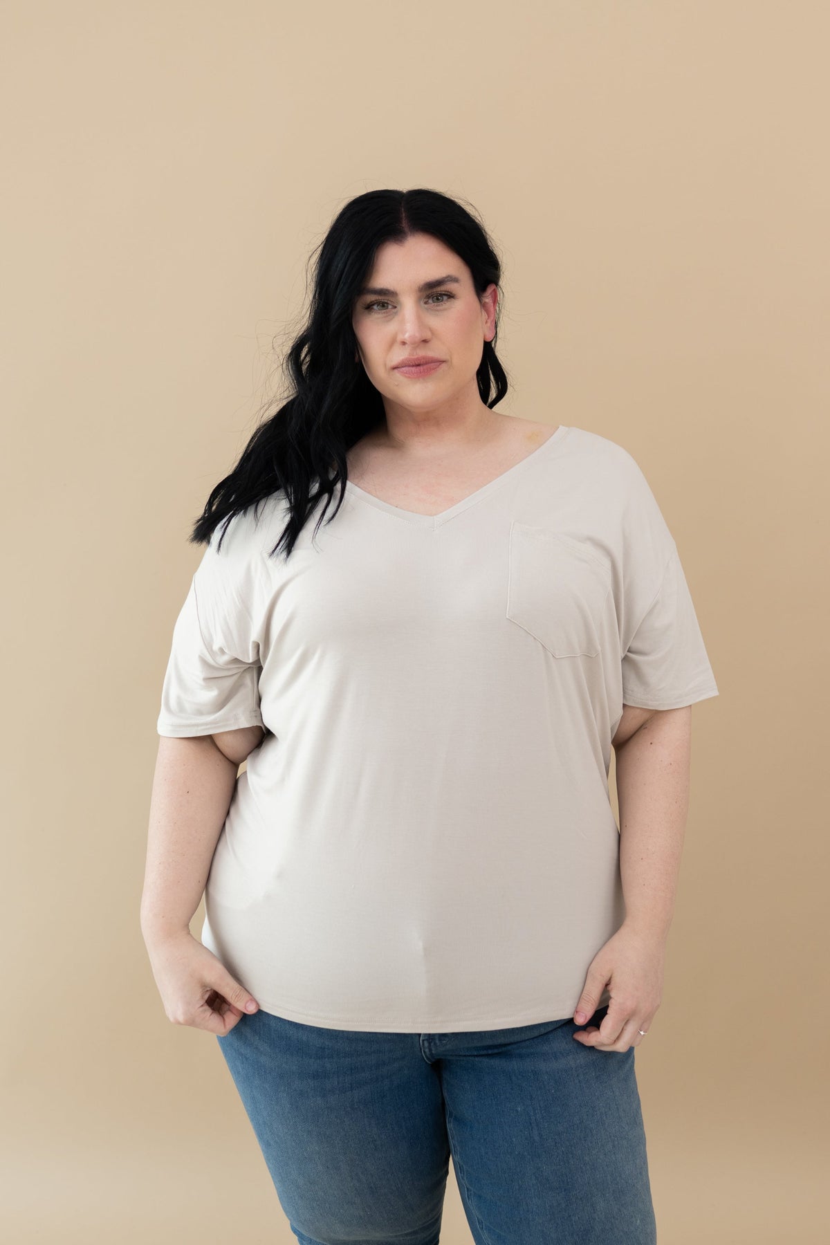 Women's Oversized V-Neck Tee in Oat