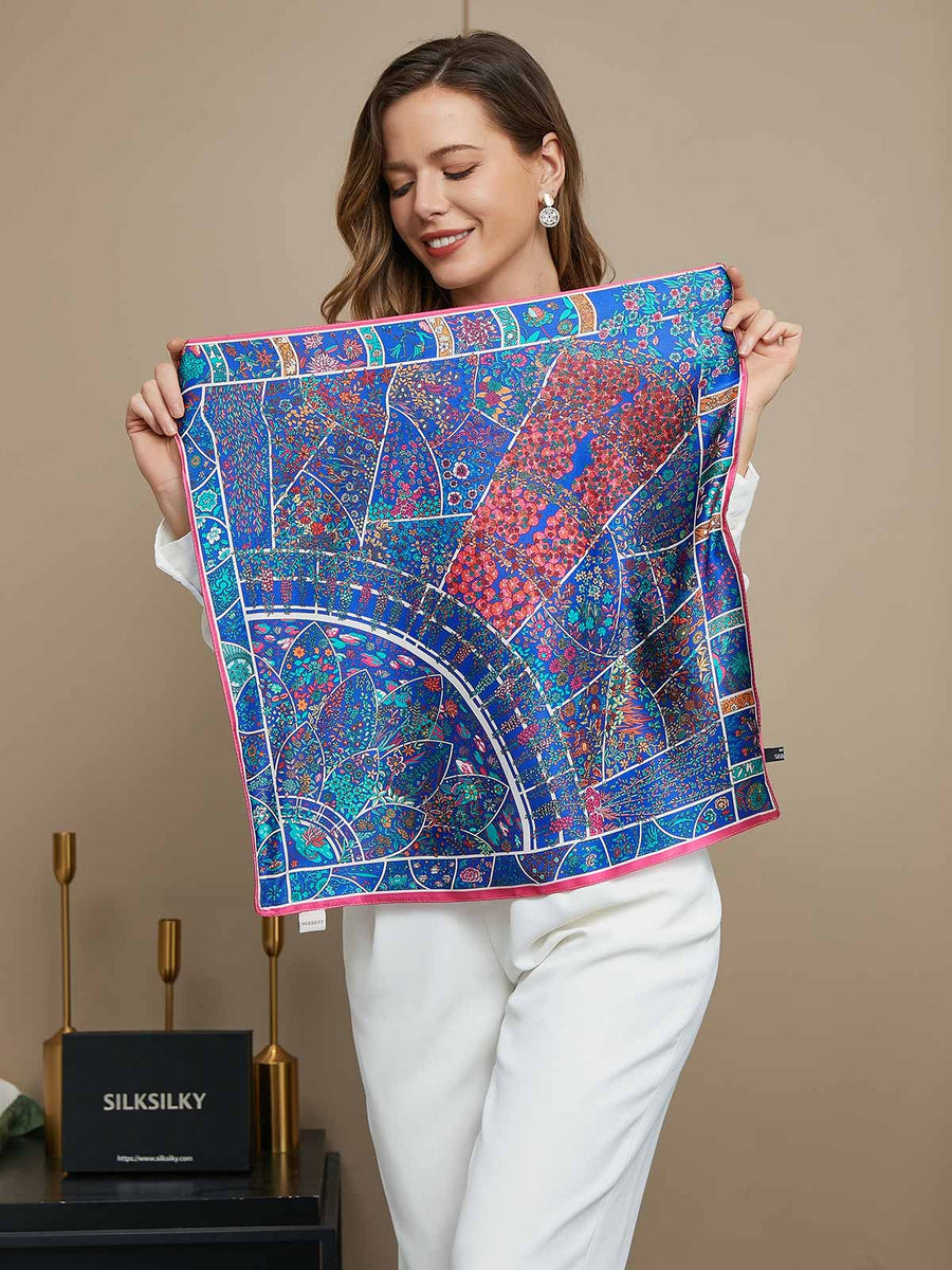 100% Mulberry Silk Floral Pattern Scarf 53x53cm