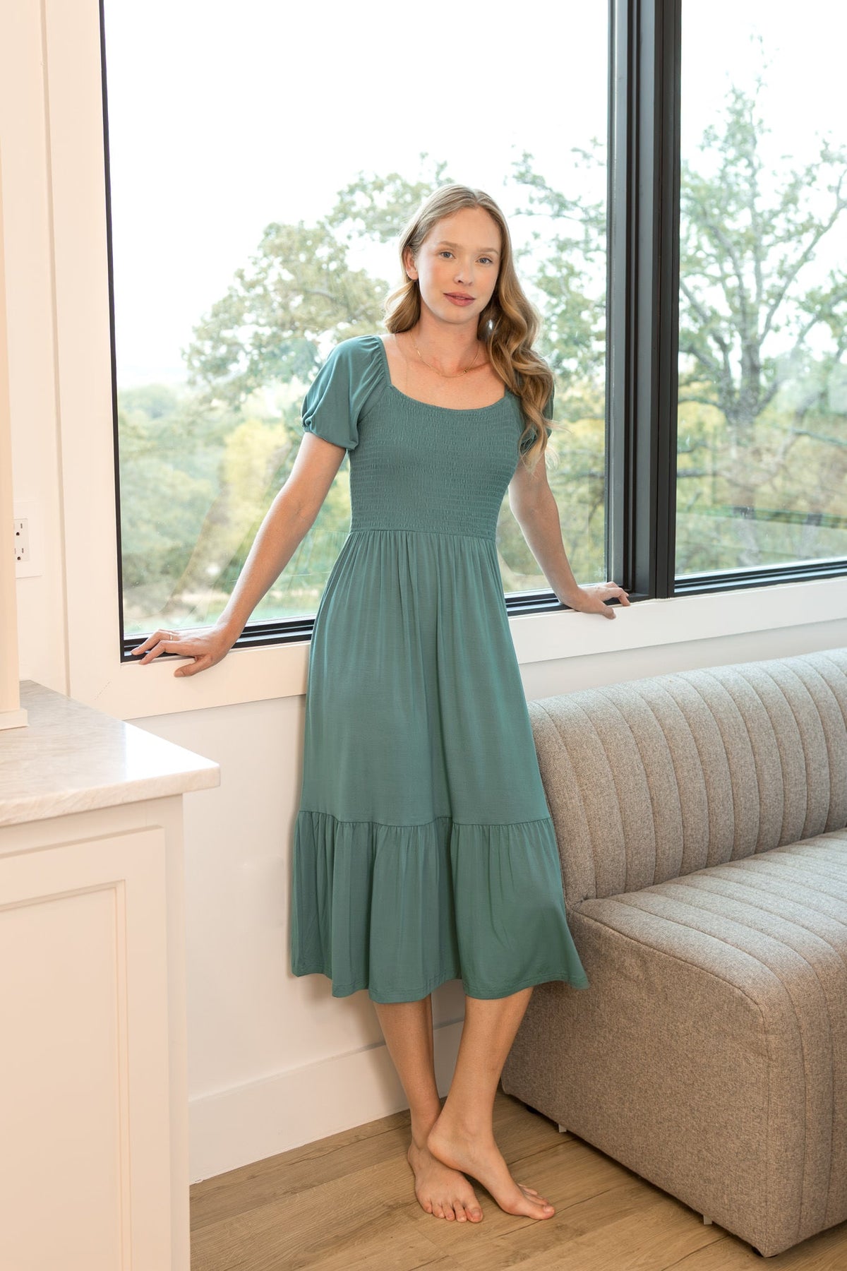 Women’s Smocked Dress in Pine