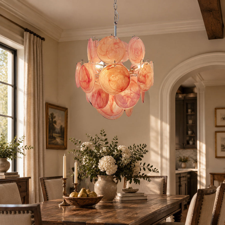 Pink Disc Glass Chandelier