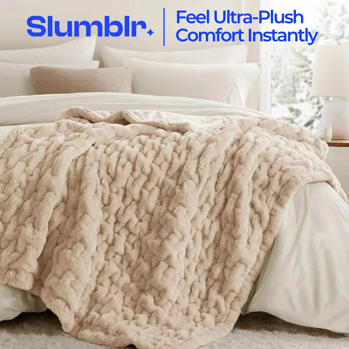 Sleepwyn Ruched Faux Fur Cozy Throw Blanket