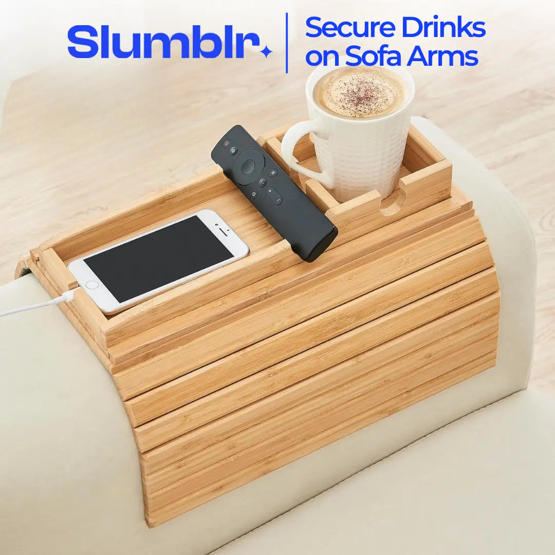 Sleepwyn Bamboo Couch Cup Holder Tray