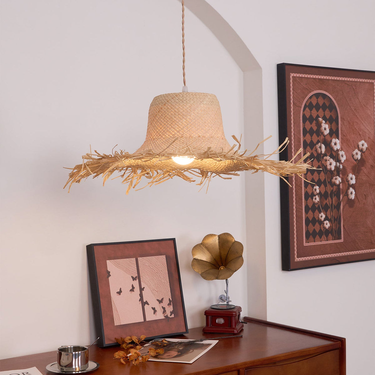 Rattan Straw Hat Pendant Light