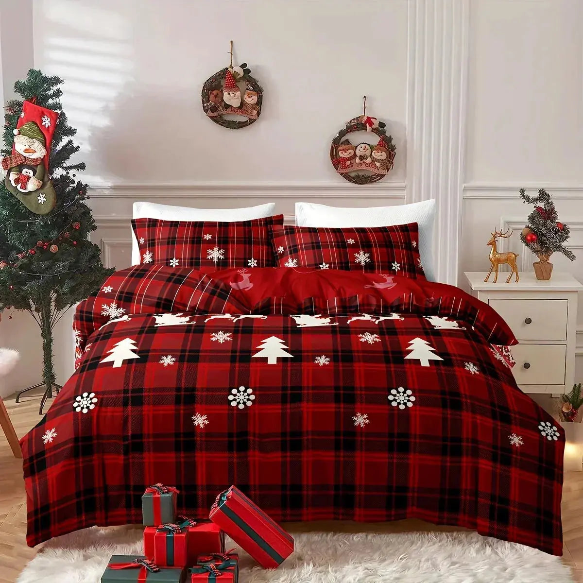 Sleepwyn Christmas Checkered Elk Duvet Set (3pcs)