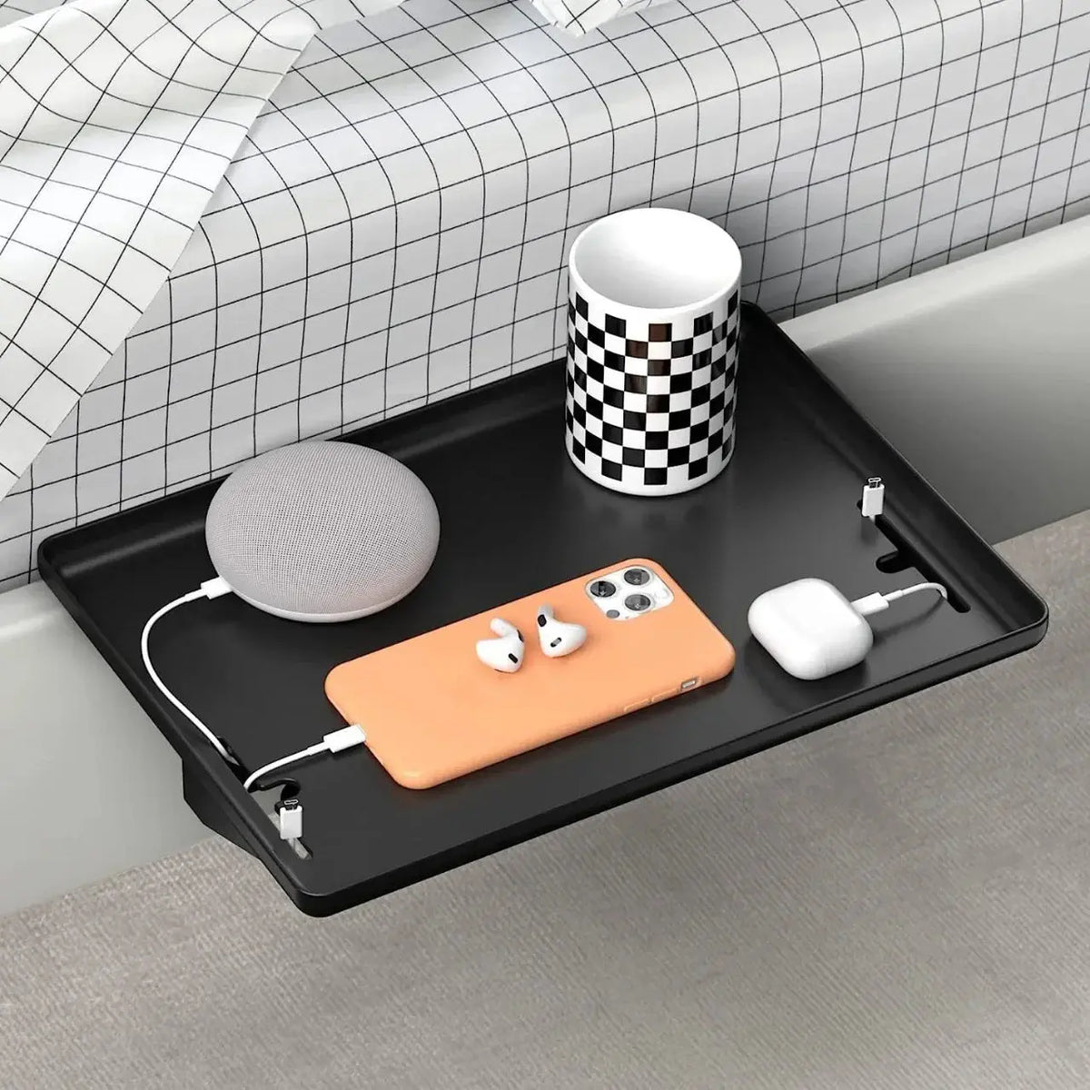 Sleepwyn Clip On Bedside Shelf with Cable Catch Organizer