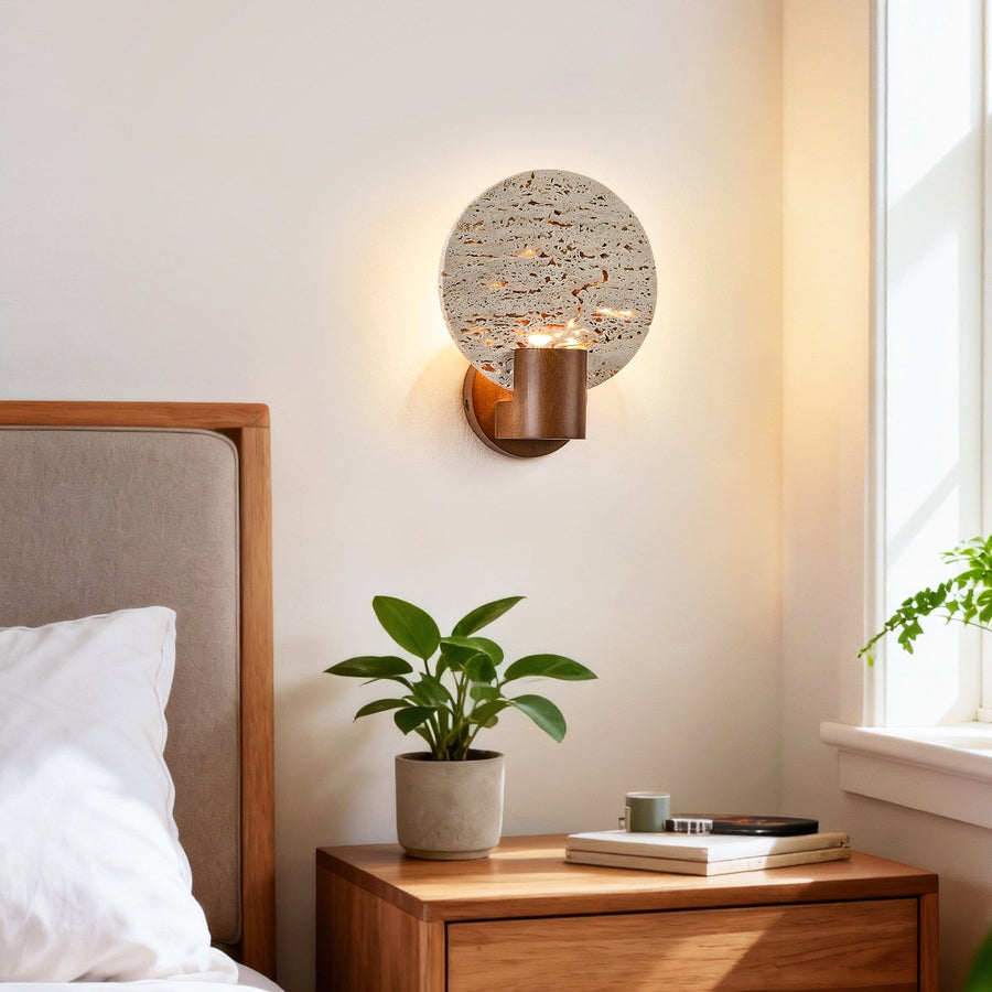 Solis Travertine Round Wall Light