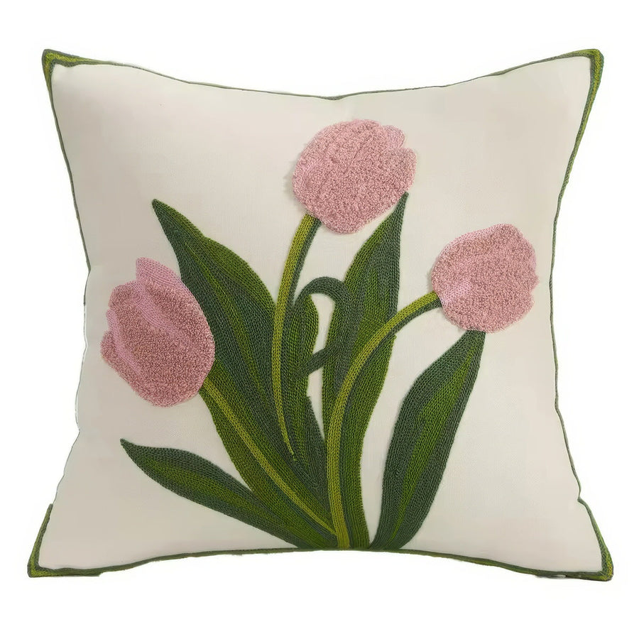 Tulip Garden Embroidered Pillow Cover