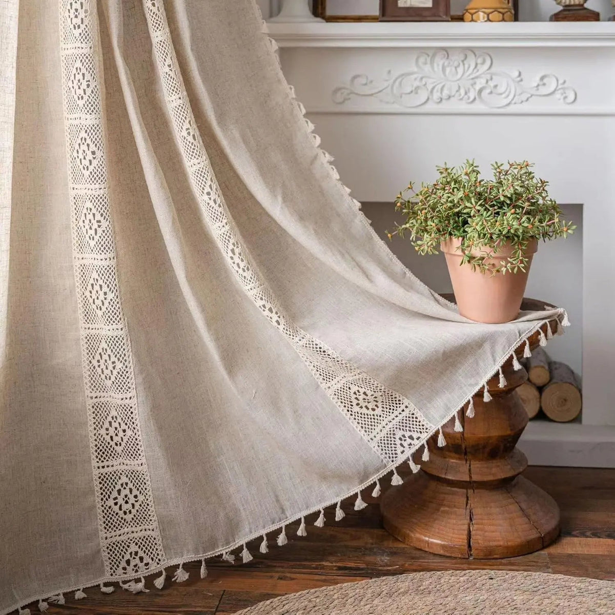 Sleepwyn Boho Tassel Cotton Linen Curtains Set (2pcs)