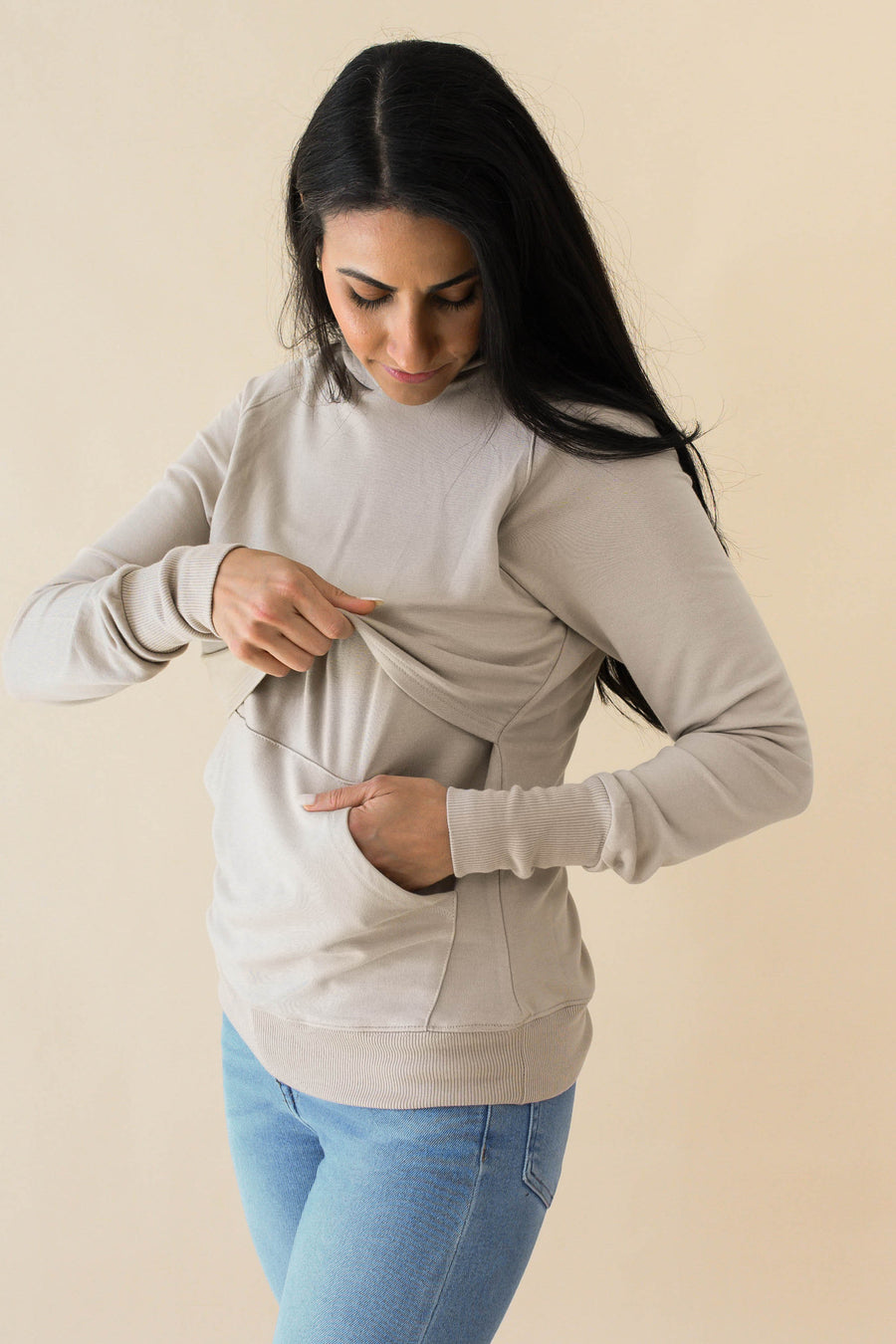 Women's French Terry Nursing Hoodie in Almond