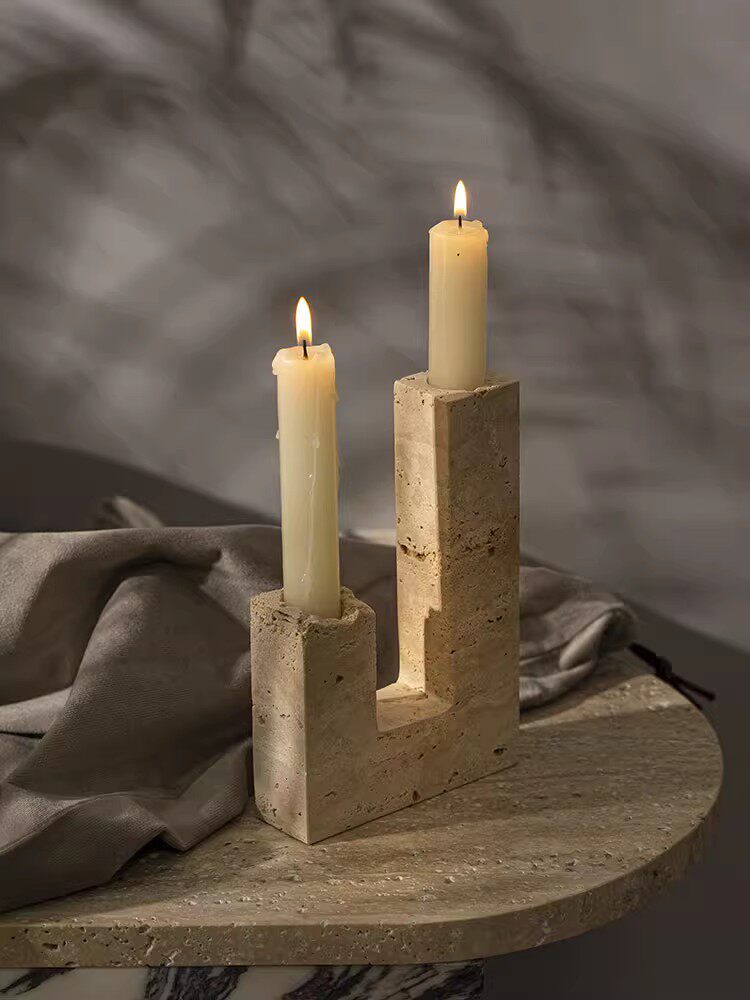 Yellow Travertine Candle Holder