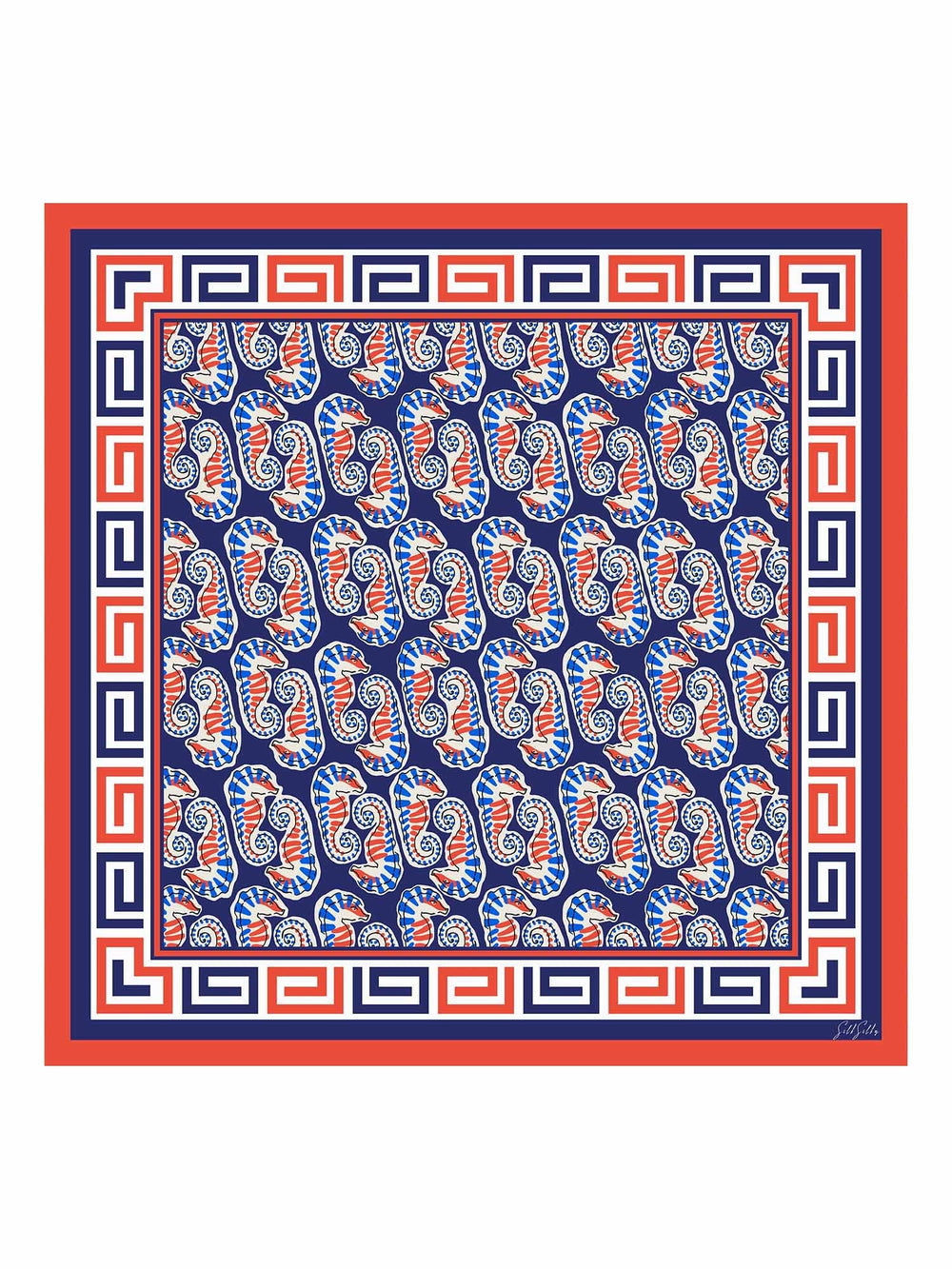 100% Mulberry Silk Seahorse Pattern Scarf - Size 90x90cm