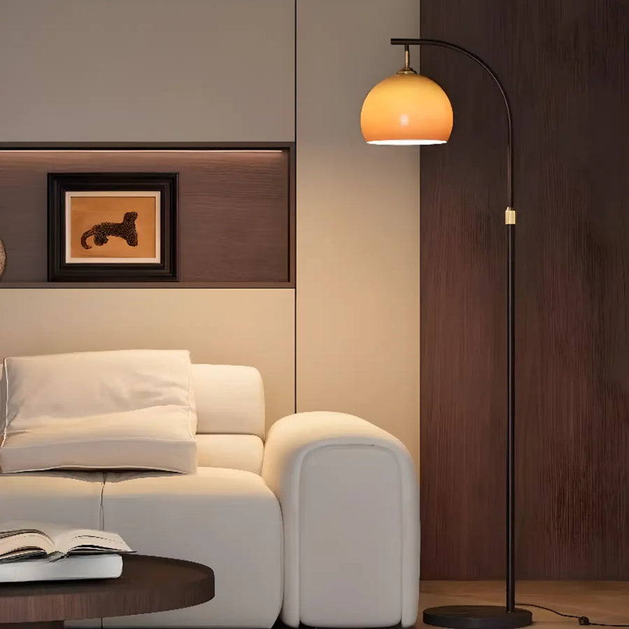 Adjustable Arc Floor Lamp with Caramel Glass Bowl Shade