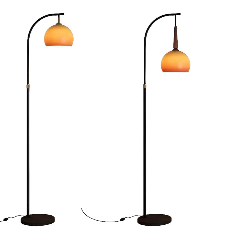 Adjustable Arc Floor Lamp with Caramel Glass Bowl Shade