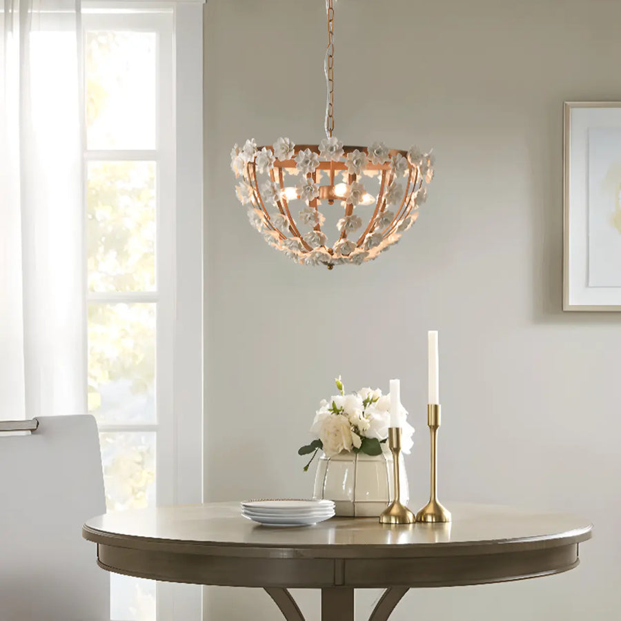 Adjustable Height Ceramics Flower Vintage Chandelier