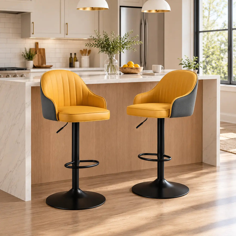 Adjustable Modern Leather Swivel Bar Stool with Arm Footrest