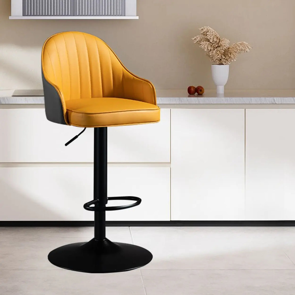 Adjustable Modern Leather Swivel Bar Stool with Arm Footrest