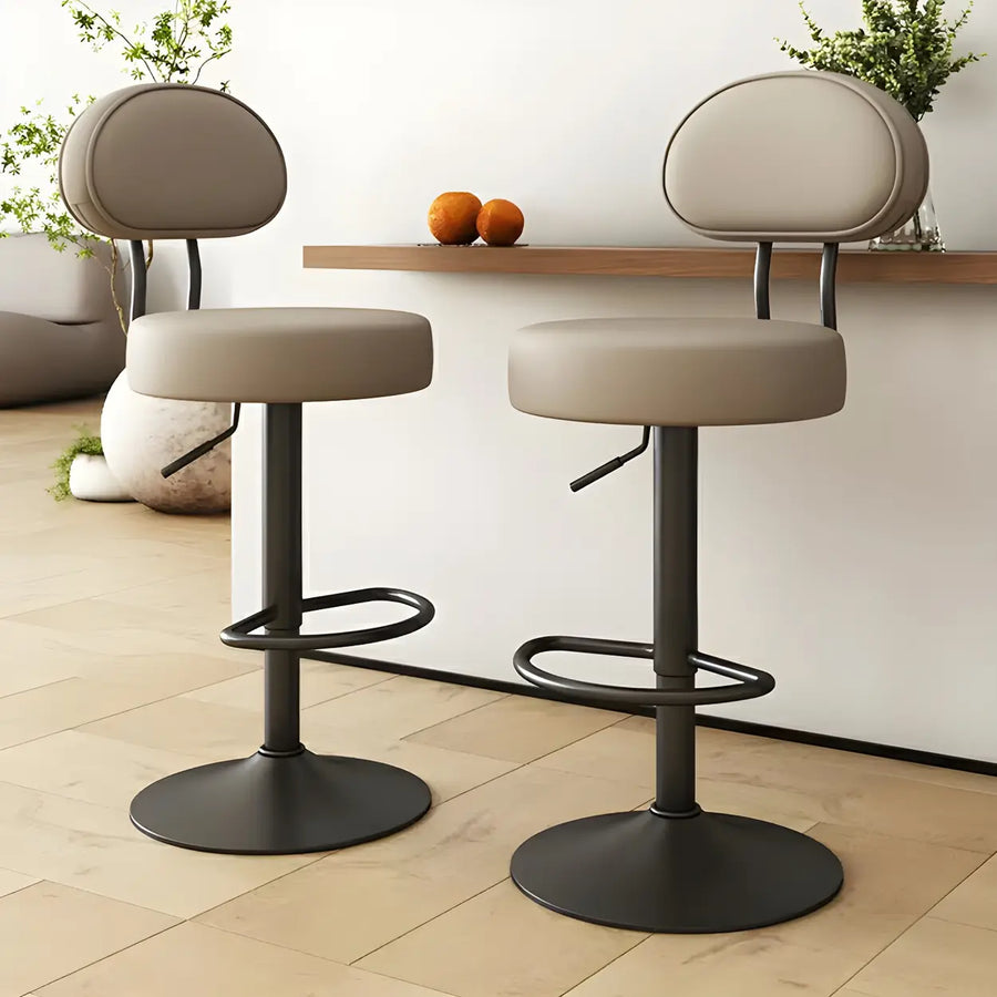 Adjustable Round Leather Backrest Swivel Bar Stool Grey