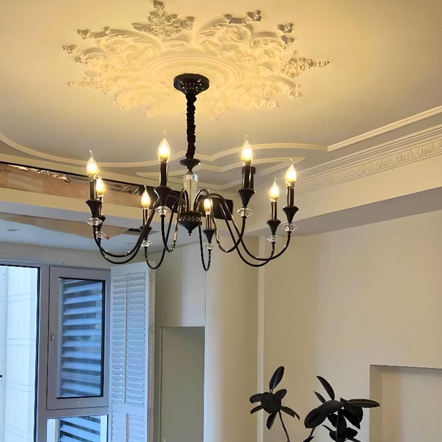 Antique Black Metal Candle Chandelier Adjustable Chain
