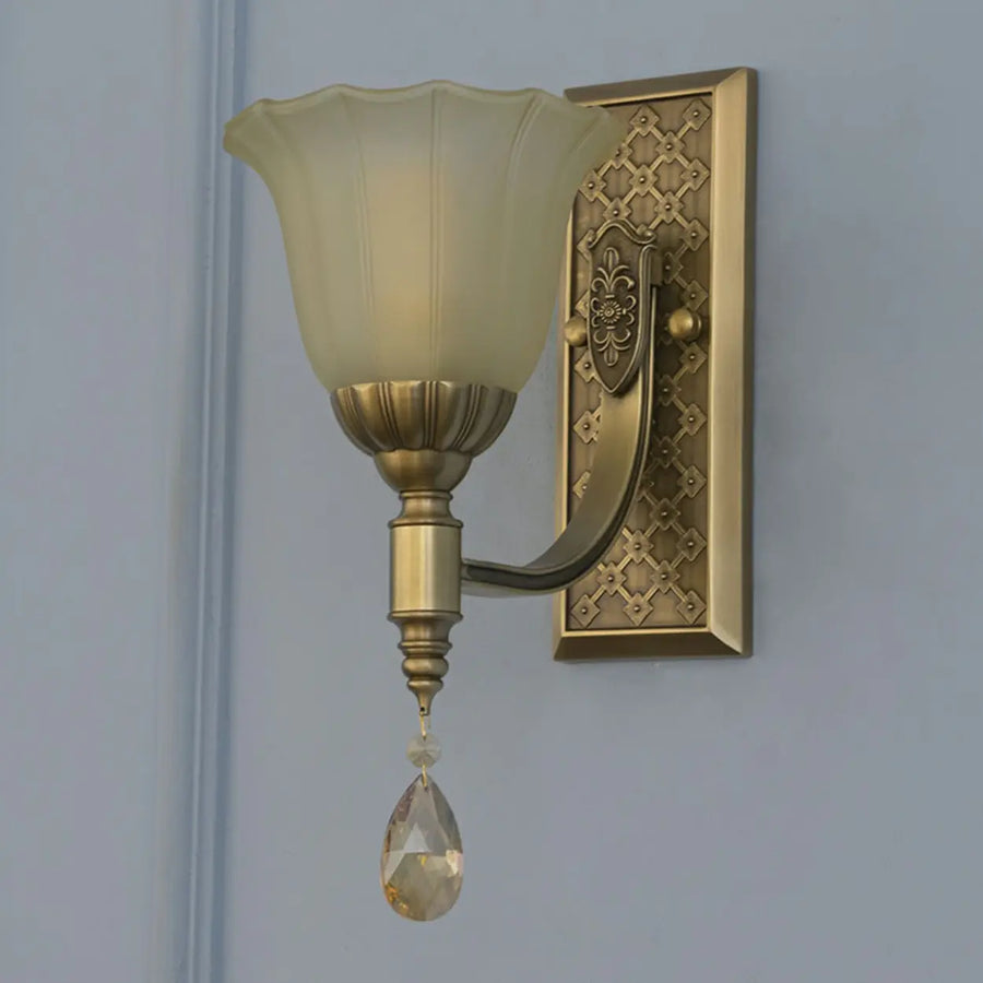 Antique Brass Flower Wall Sconce Light