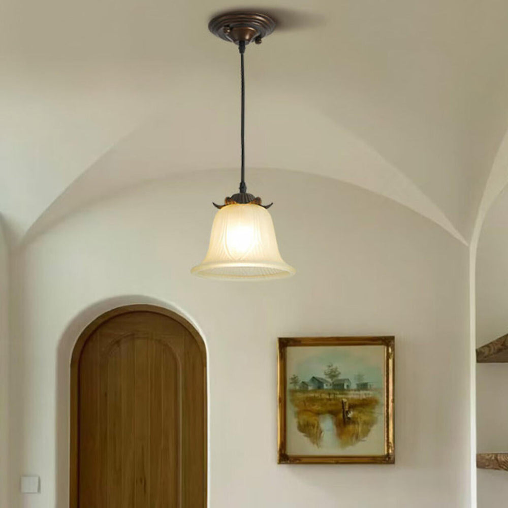 Antique White Glass Bell Adjustable Height Pendant Light