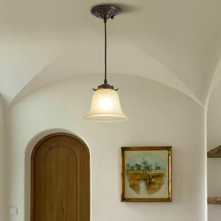 Antique White Glass Bell Adjustable Height Pendant Light