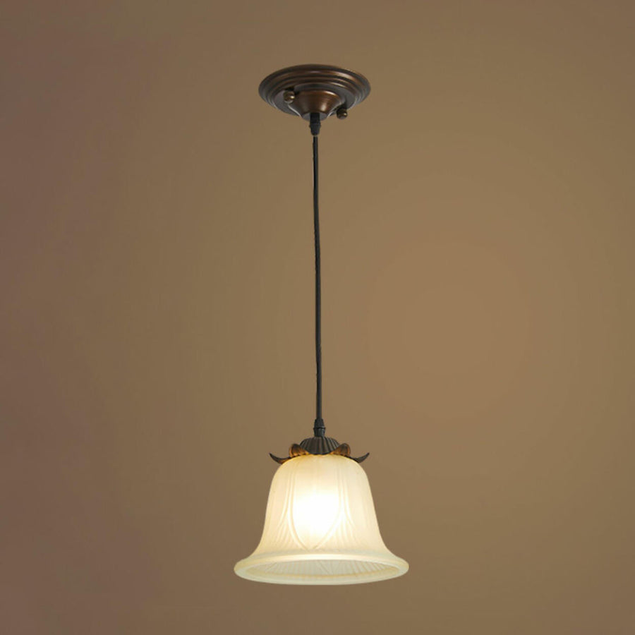 Antique White Glass Bell Adjustable Height Pendant Light