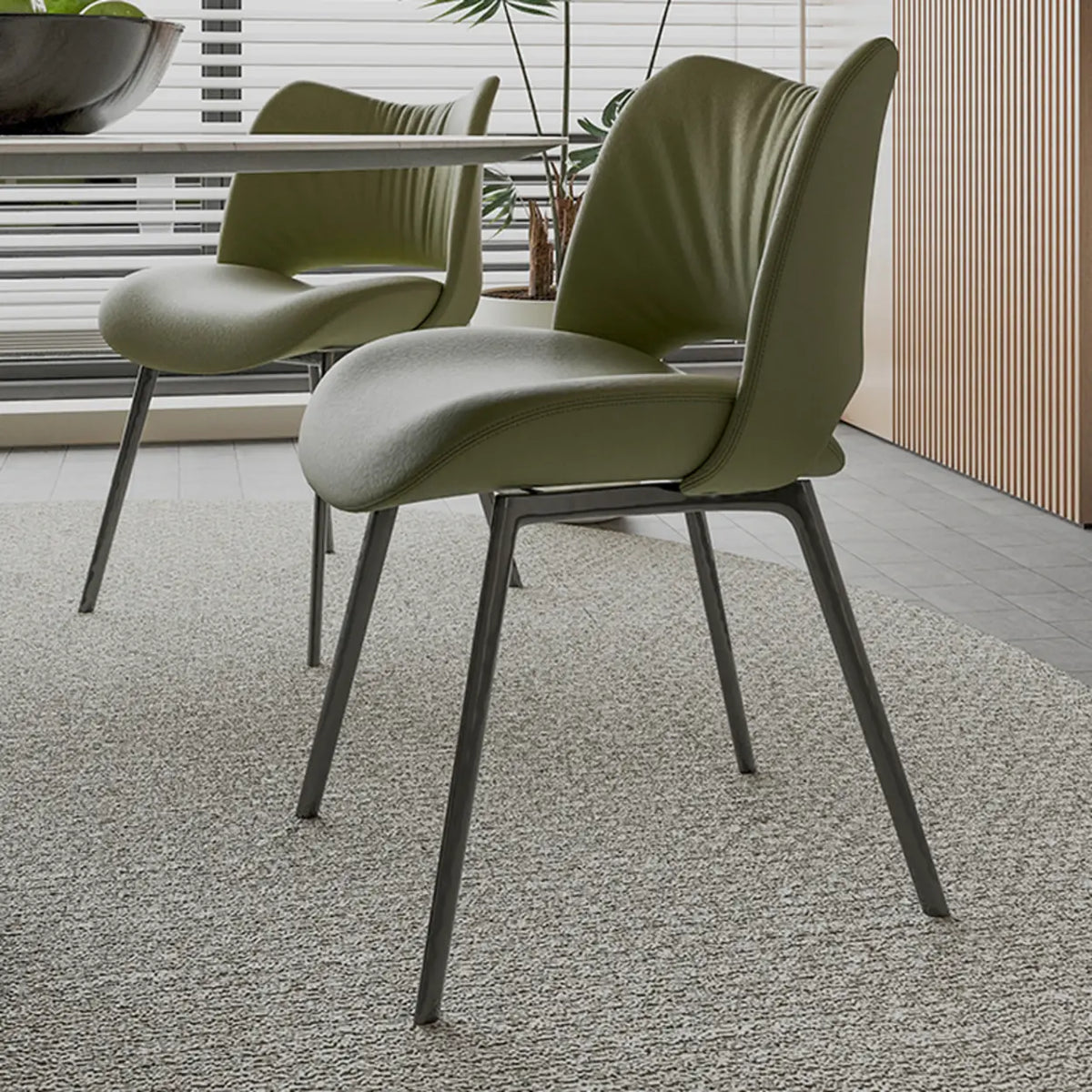 Armless Curved Back Faux Leather Metal Dining Chair
