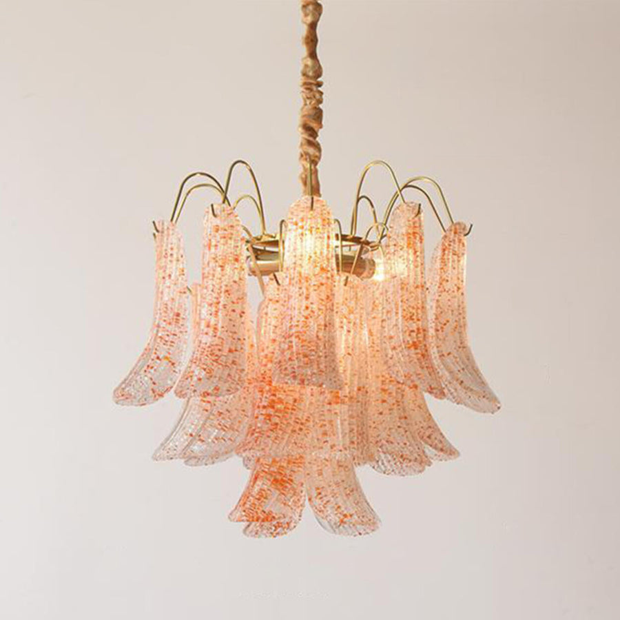 Art Deco Colorful 3 Tiers Glass Leaf Flower Chandelier
