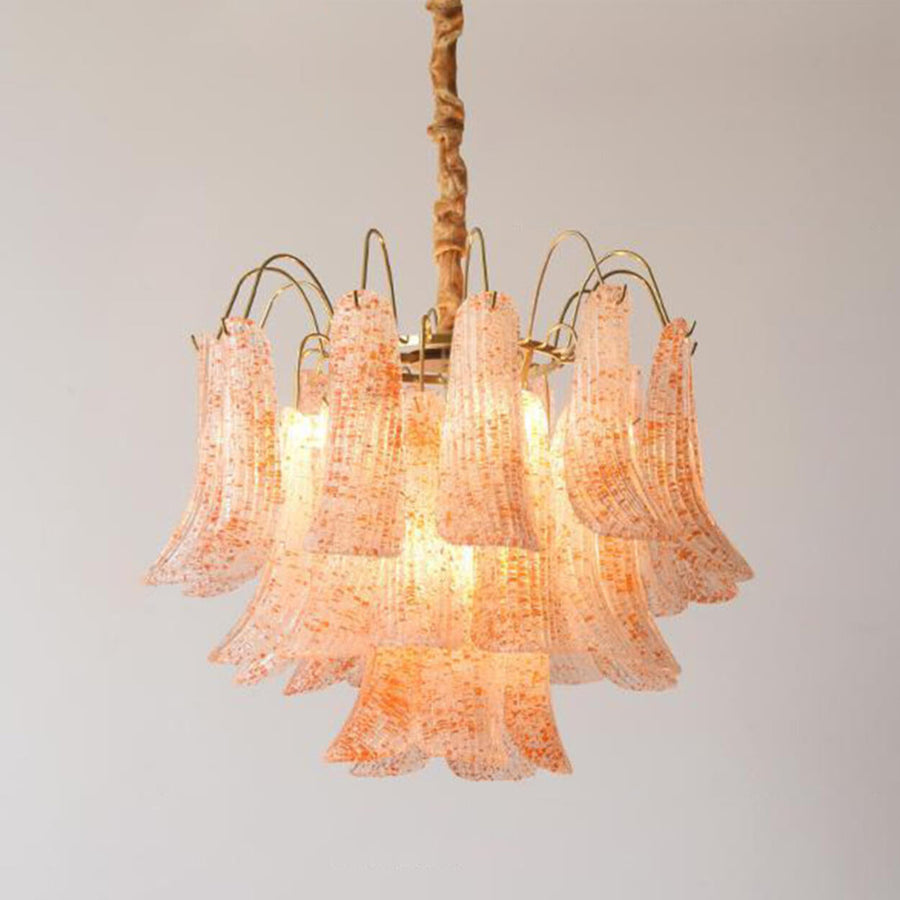 Art Deco Colorful 3 Tiers Glass Leaf Flower Chandelier