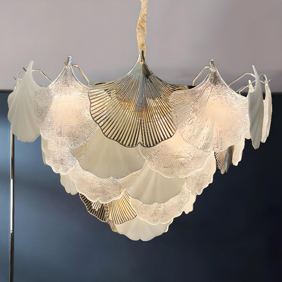 Art Deco Glass Ginkgo Leaves Pendant Chandelier
