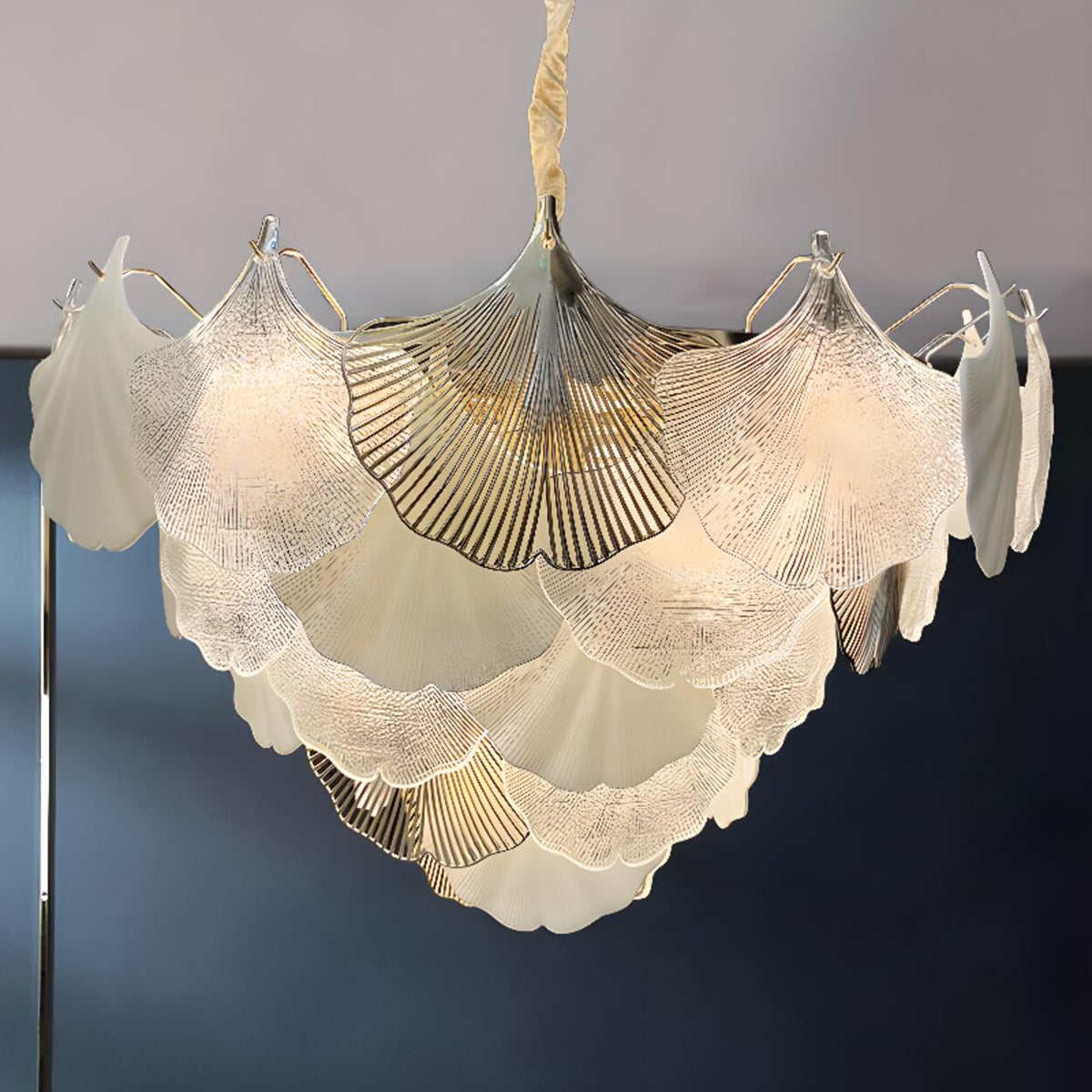 Art Deco Glass Ginkgo Leaves Pendant Chandelier