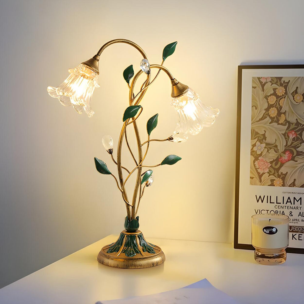 Artistic Double Glass Shade Flower-Shaped Table Lamp