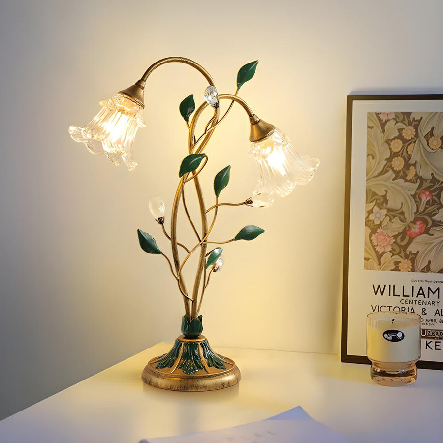 Artistic Double Glass Shade Flower-Shaped Table Lamp