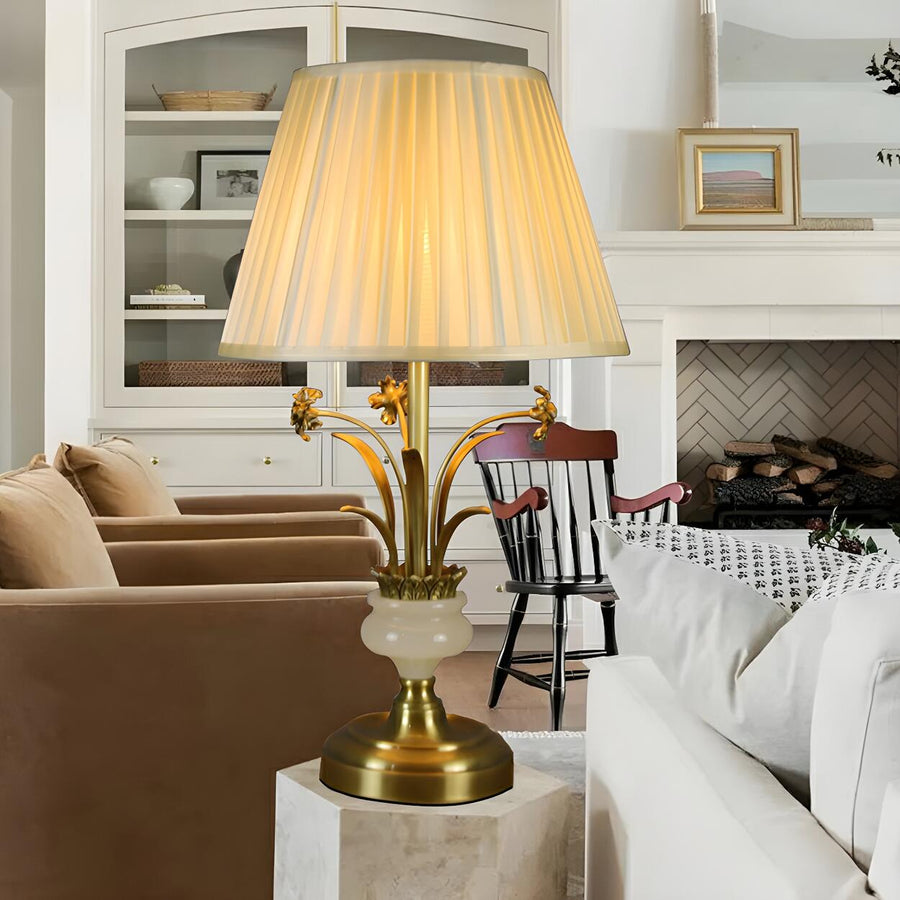 Artistic Elegant Gold Floral Metal Base Table Lamp
