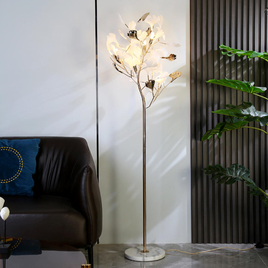 Artistic Maple Leaf Branch White Metal Floor Lamp