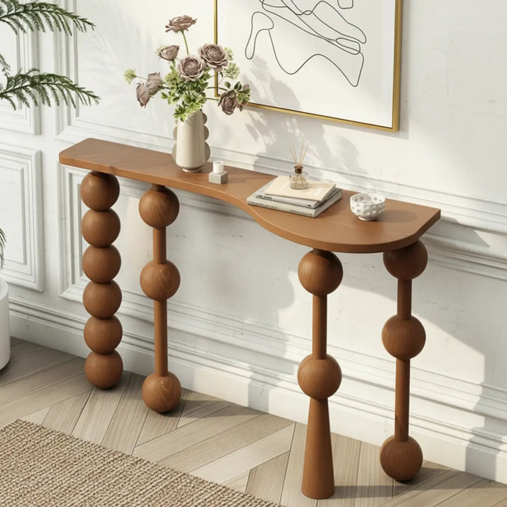 Artistic Turned Leg Walnut Wood Entry Console Table