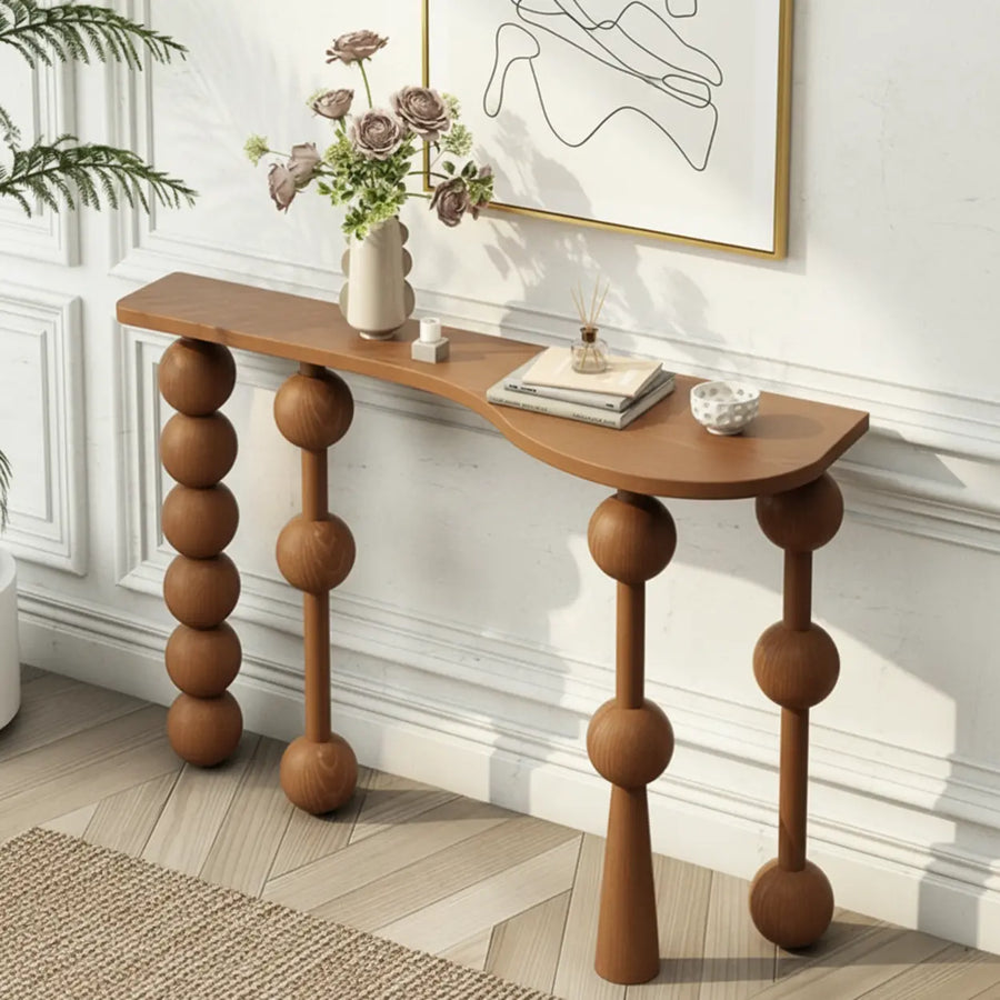 Artistic Turned Leg Walnut Wood Entry Console Table