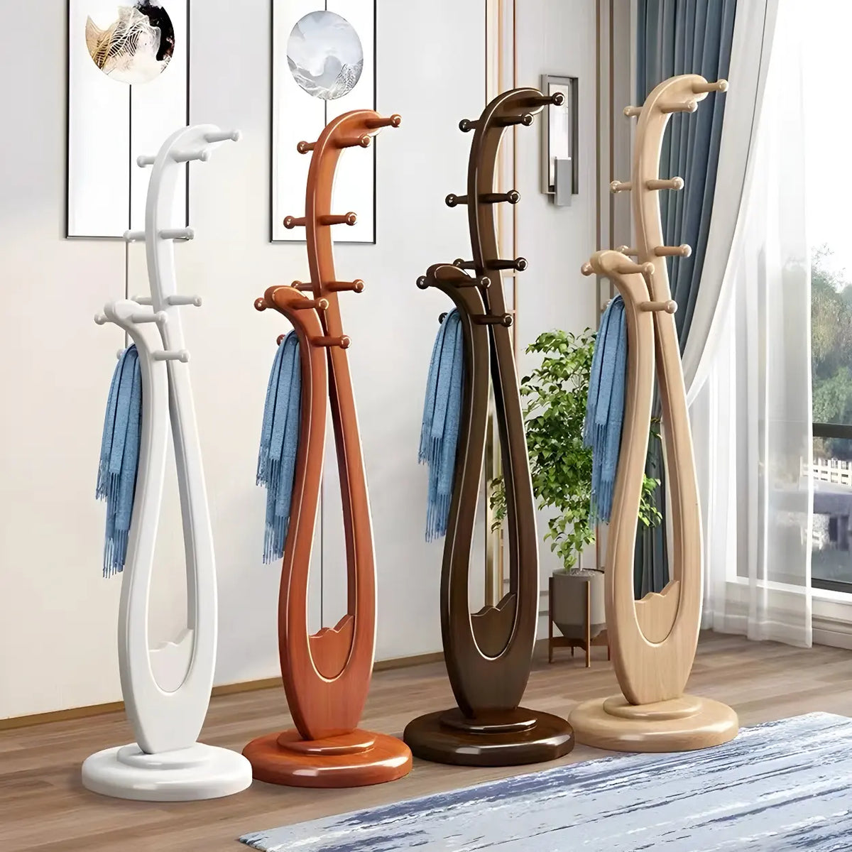 Artistic Wooden Curve Freestanding Coat Rack with Hooks