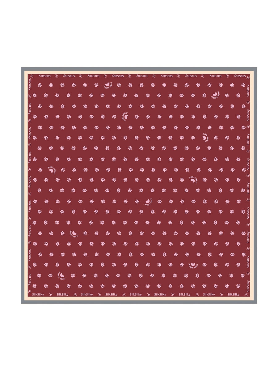 100% Mulberry Silk Paw Print Square Scarf - Size 90x90cm