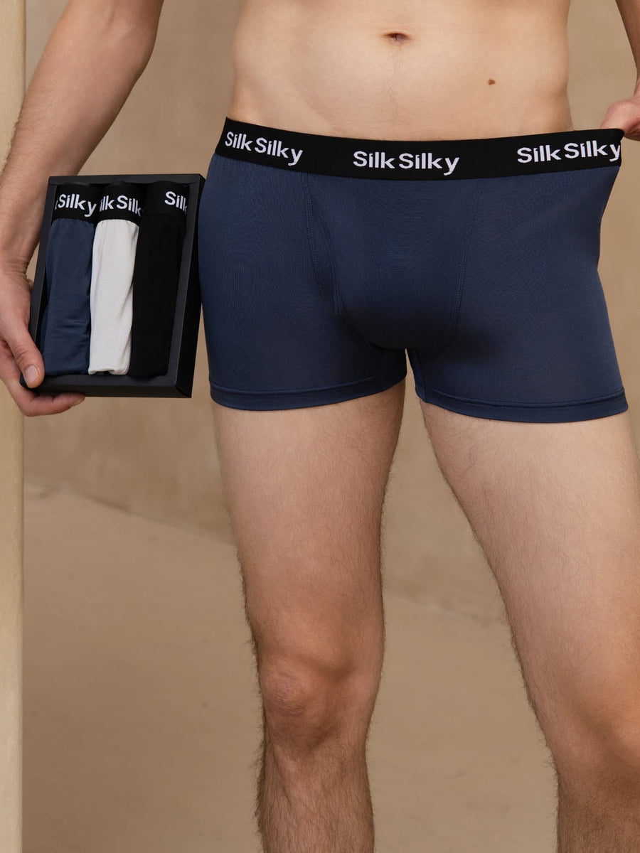 3Pcs 100% Mulberry Silk Men's Comfort Breathable Boxer Brief Underwear