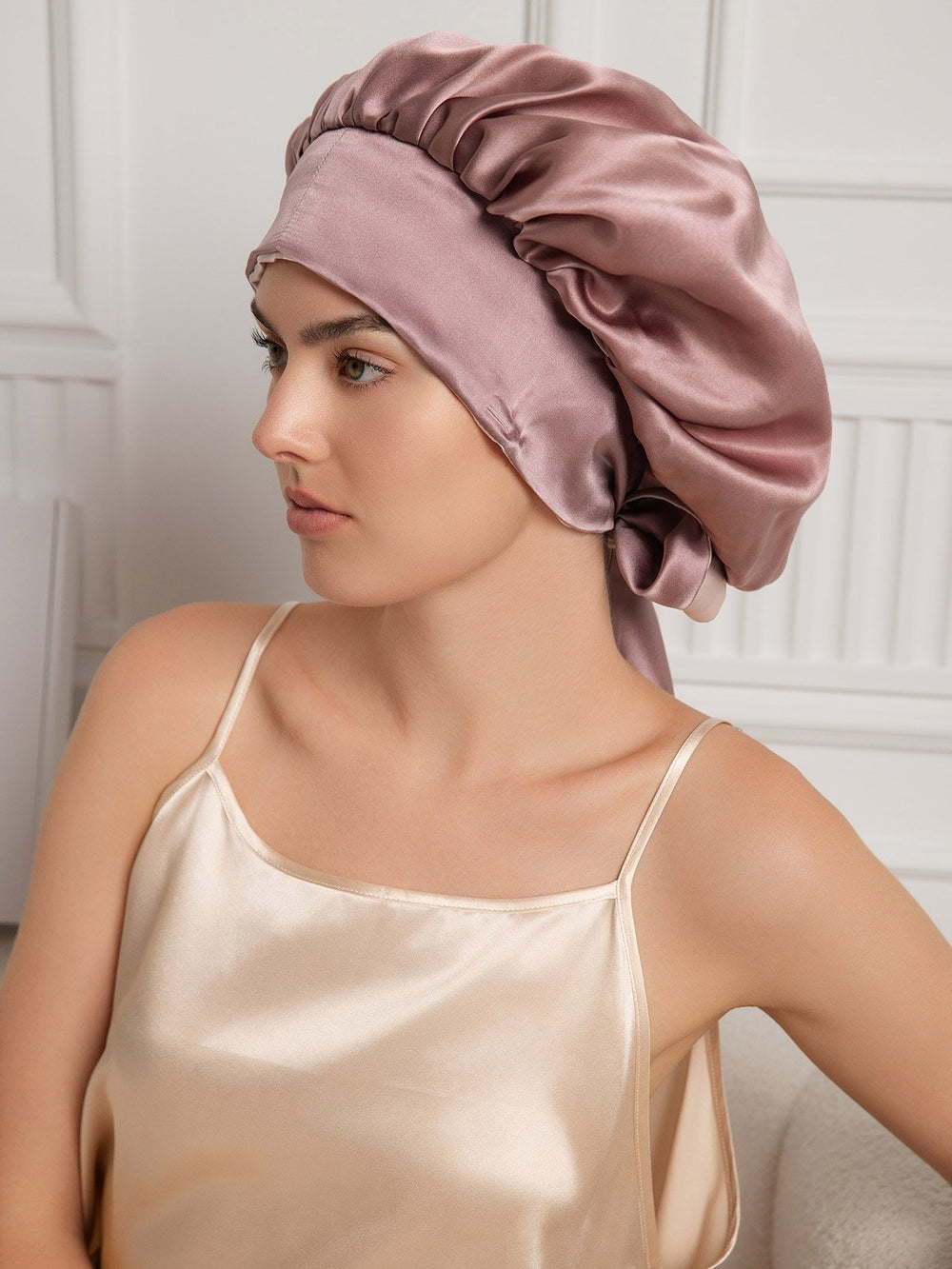 100% Mulberry Silk Casual Bonnet with Long Ribbons (Two-tone and Double-sided)