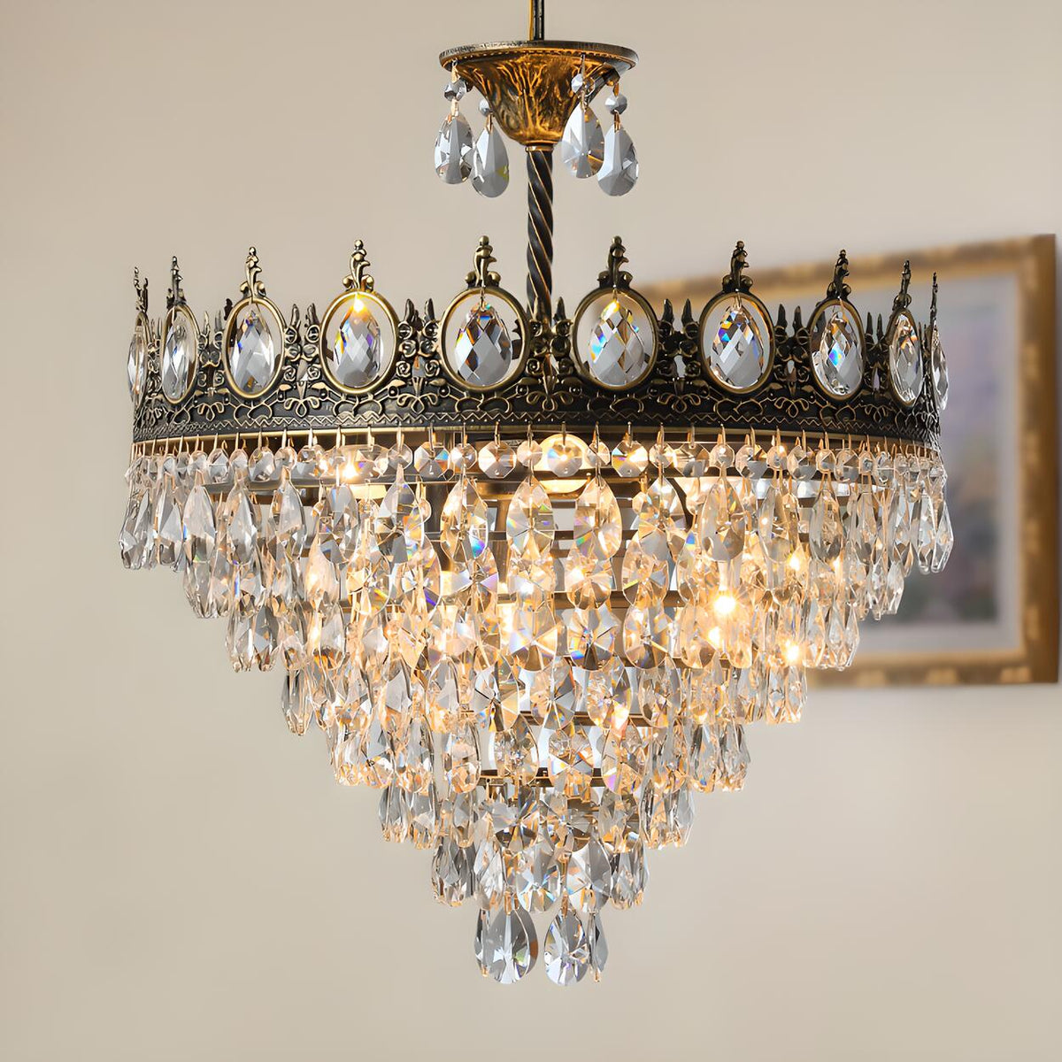 Baroque Tiered Crown Crystal Droplets Chandelier