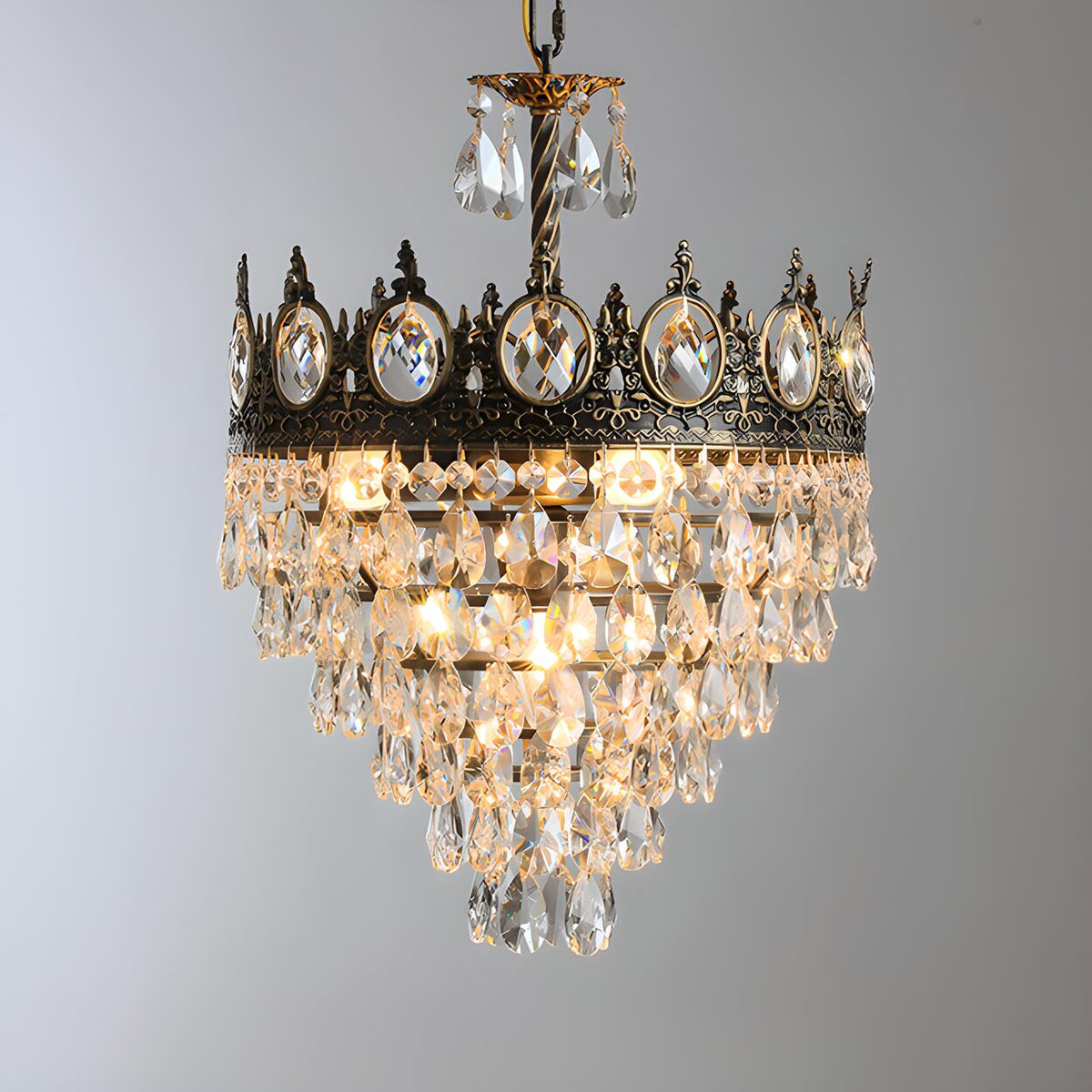 Baroque Tiered Crown Crystal Droplets Chandelier